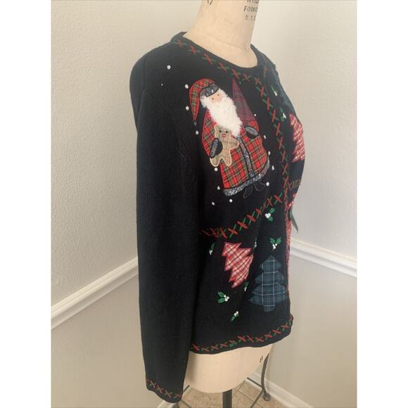 All Point By Reference Point Cardigan Winter Christmas Santa Black Size M - Picture 3 of 7